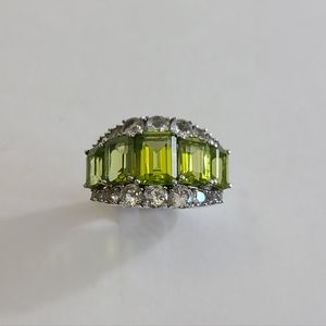 925 Sterling Silver Peridot & CZ Ring, sz 7
